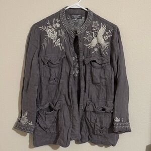 Johnny Was Gray Embroidered Utility Jacket